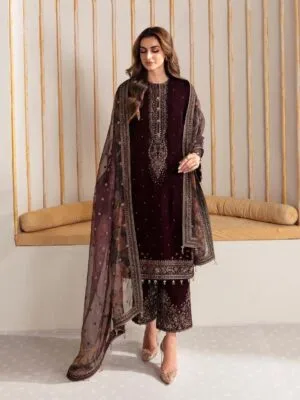 Elegant Designer Velvet Palazzo Set with Embroidered Dupatta in Wine Color