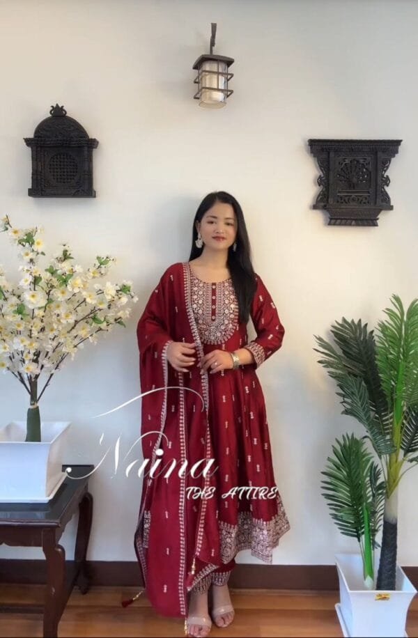 Heavy Chinon Silk Gown, Pant, and Dupatta Set - Image 2