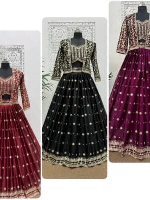 Presenting the Latest Fancy Designer Lehenga Choli with Koti in 3 Colors
