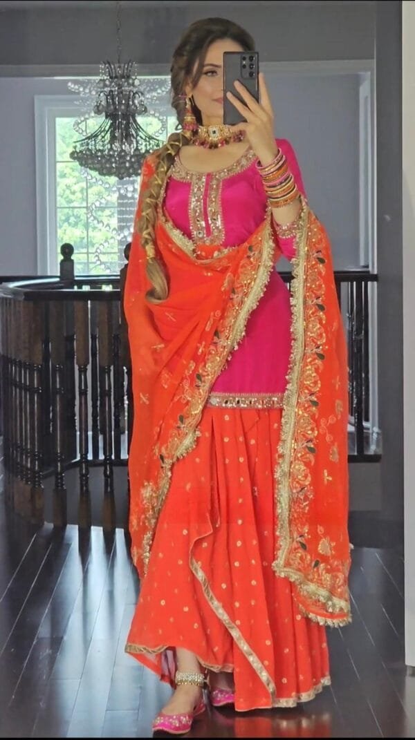 Designer Party Wear Look Top ,Dhoti Skirt and Dupatta in 2 Colors - Image 2