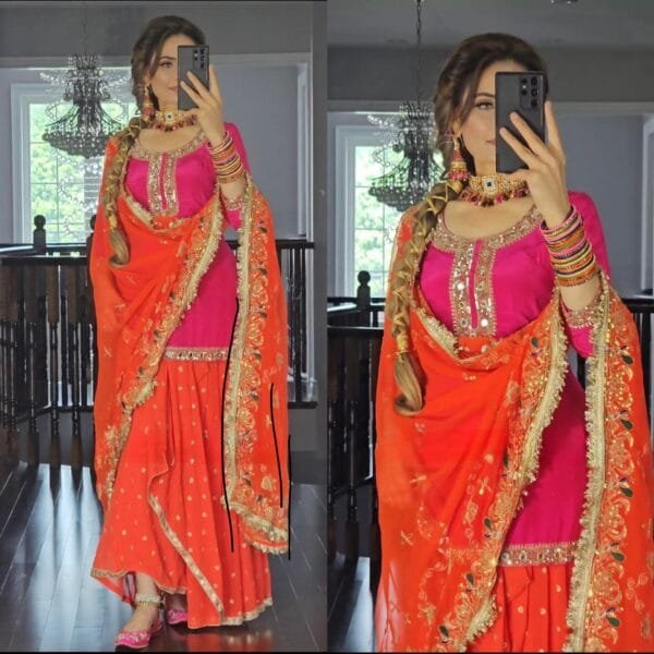 Designer Party Wear Look Top ,Dhoti Skirt and Dupatta in 2 Colors