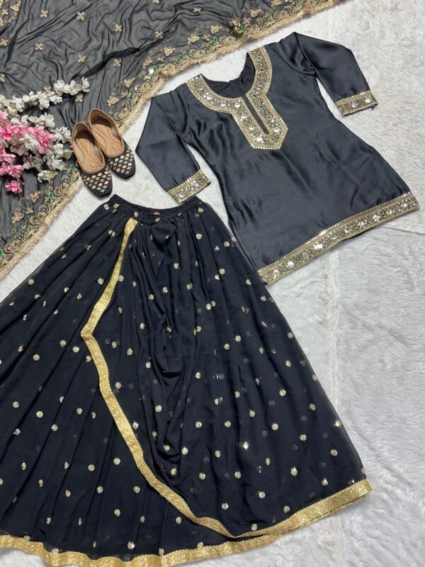 Designer Party Wear Look Top ,Dhoti Skirt and Dupatta in 2 Colors - Image 7