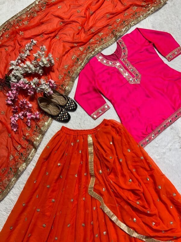 Designer Party Wear Look Top ,Dhoti Skirt and Dupatta in 2 Colors - Image 3