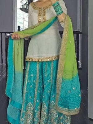 Designer Partywear Top Sharara Suit in a Fancy Style White