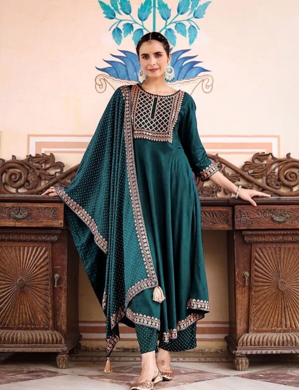 Graceful Heavy Rayon Set with Dupatta and Embroidery Work in 7 Colors - Image 9