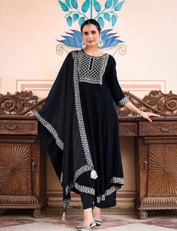 Graceful Heavy Rayon Set with Dupatta and Embroidery Work in 7 Colors - Image 11