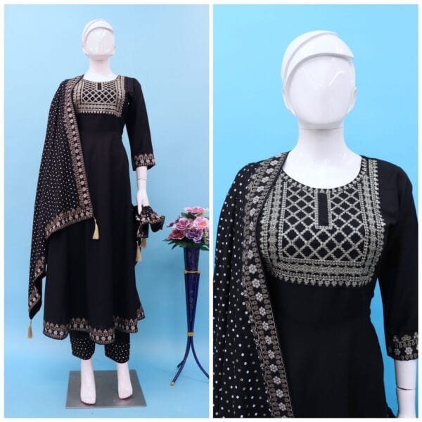 Graceful Heavy Rayon Set with Dupatta and Embroidery Work in 7 Colors - Image 12