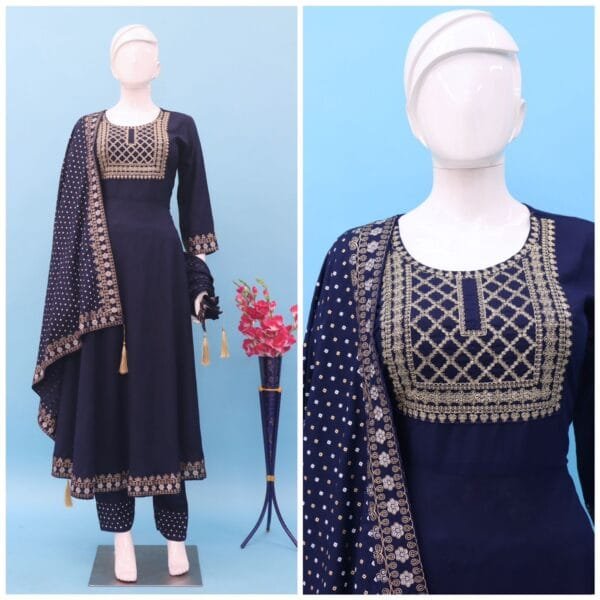 Graceful Heavy Rayon Set with Dupatta and Embroidery Work in 7 Colors - Image 2