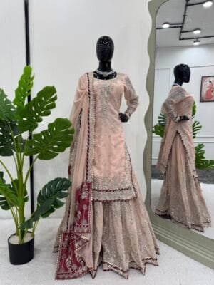 Elevate Your Ethnic Wardrobe with This Exquisite Sharara Set in Baby Pink