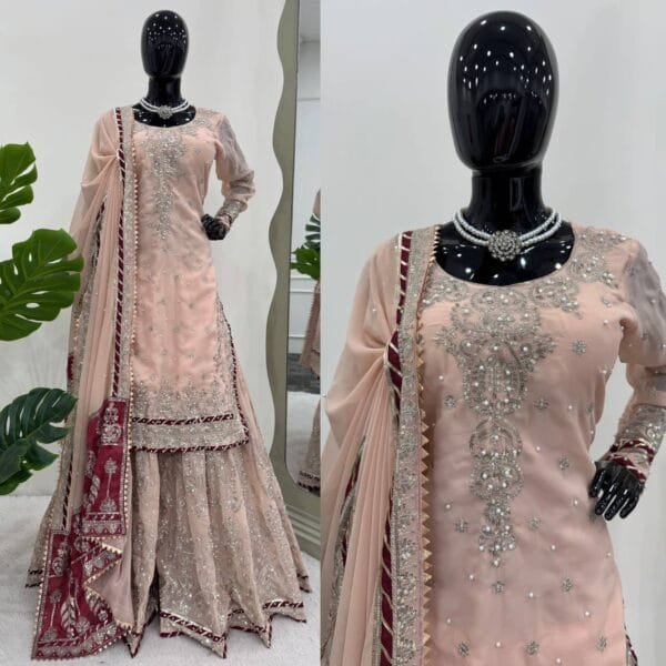 Elevate Your Ethnic Wardrobe with This Exquisite Sharara Set in Baby Pink - Image 2