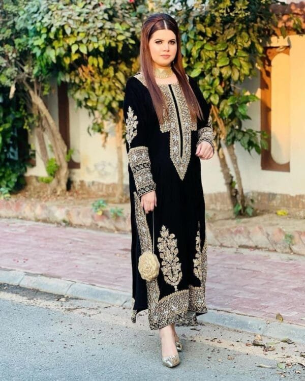 Black Velvet Ensemble with Elegant Embroidery - Image 2