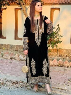 Black Velvet Ensemble with Elegant Embroidery