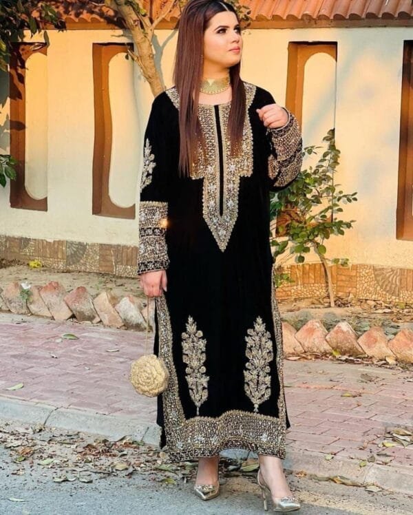 Black Velvet Ensemble with Elegant Embroidery