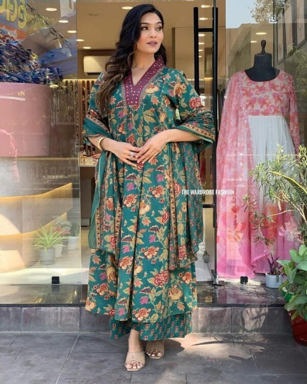 Floral Print Kurti, Pant, and Dupatta Set in 4 Colors - Image 7