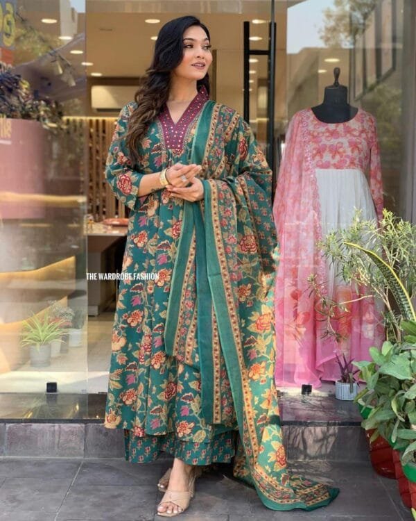 Floral Print Kurti, Pant, and Dupatta Set in 4 Colors - Image 6