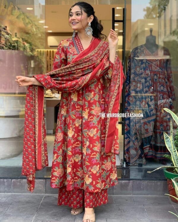 Floral Print Kurti, Pant, and Dupatta Set in 4 Colors - Image 14