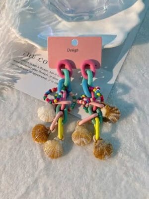 Women's Fashionable Beads & Shells Acrylic Earrings Set With Elegant Design | Eye-Catchy Lightweight Set For Trendy Look | Festive Ocassion Wear