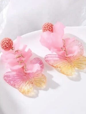 Women's Fashionable Acrylic Butterfly Earrings Set With Elegant Design | Eye-Catchy Lightweight Jhumki Set For Trendy Look | Festive Ocassion Wear