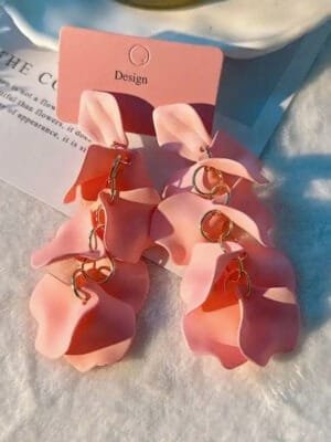 Women's Fashionable Acrylic Pink Flower Petals Earrings Set With Elegant Design | Eye-Catchy Lightweight Jhumki Set | Festive Ocassion Wear