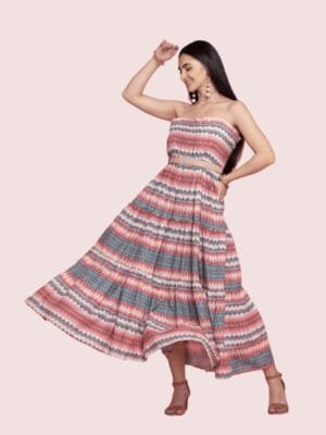 Women's Flared Sleeveless Cambric Multi Layer Maxi Dress with Elegant Design