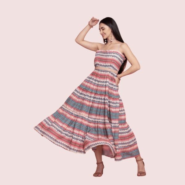 Women's Flared Sleeveless Cambric Multi Layer Maxi Dress with Elegant Design