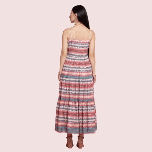 Women's Flared Sleeveless Cambric Multi Layer Maxi Dress with Elegant Design - Image 3