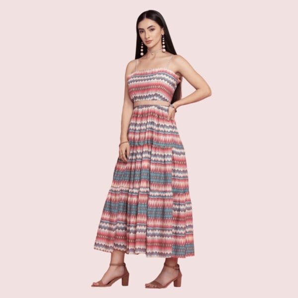 Women's Flared Sleeveless Cambric Multi Layer Maxi Dress with Elegant Design - Image 2