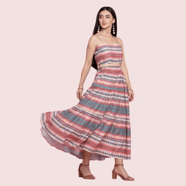 Women's Flared Sleeveless Cambric Multi Layer Maxi Dress with Elegant Design - Image 4
