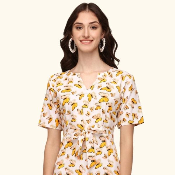 Women's Butterfly Print Half Sleeves American Crepe Maxi Dress with Elegant Design - Image 5