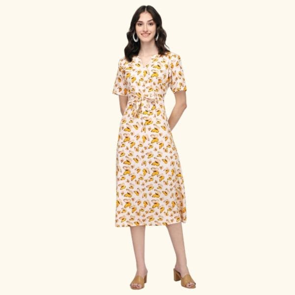 Women's Butterfly Print Half Sleeves American Crepe Maxi Dress with Elegant Design - Image 2