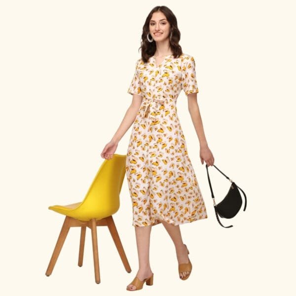 Women's Butterfly Print Half Sleeves American Crepe Maxi Dress with Elegant Design - Image 4