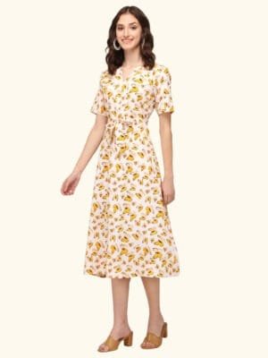 Women's Butterfly Print Half Sleeves American Crepe Maxi Dress with Elegant Design