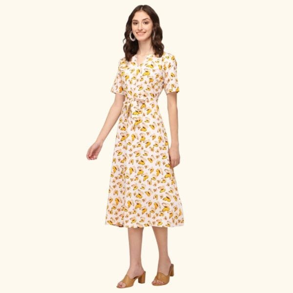 Women's Butterfly Print Half Sleeves American Crepe Maxi Dress with Elegant Design