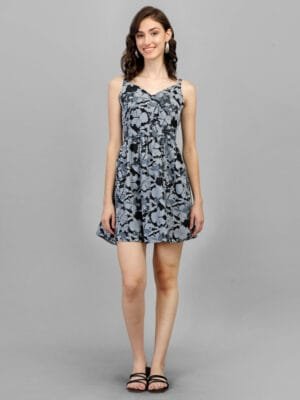 Women's Fit & Flare Printed Sleeveless American Crepe Mini Dress with Elegant Design