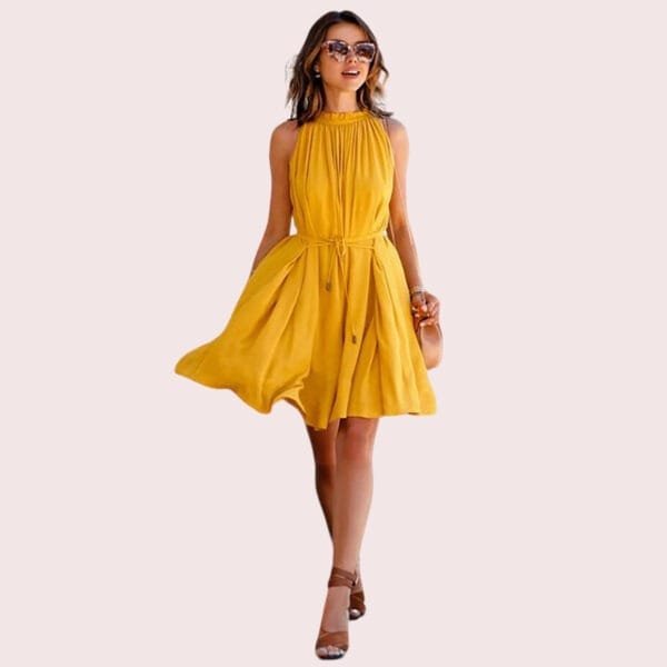 Summer Halter Dresses for Women, Sleeveless, Yellow, High Neck Stretchable A-Line Dress - Image 4
