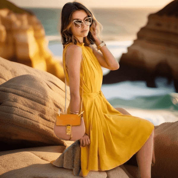 Summer Halter Dresses for Women, Sleeveless, Yellow, High Neck Stretchable A-Line Dress - Image 2