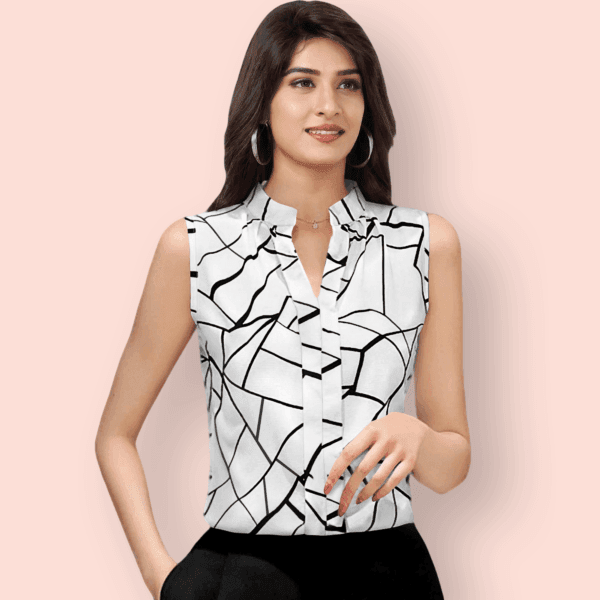 Women's & Girl's Stylish Sleeveless Top - Ruby Blended Cotton with Designer Neck and Attractive Print (Small, White)