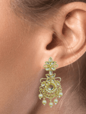 Azaayah's Gold Plated Traditional Handcrafted Pearl Kundan Beaded Chandbali Earrings for Women/Girls