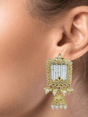 Traditional Handcrafted Pearl Kundan Beaded Chandelier Earrings for Women, Gold Plated