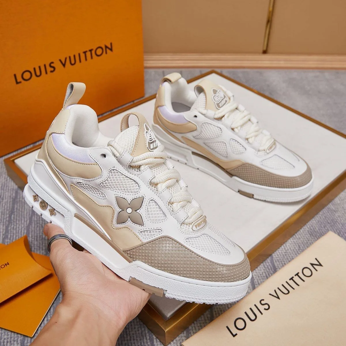Men's Louis Vuitton Skate Sneaker Beige White - Image 3