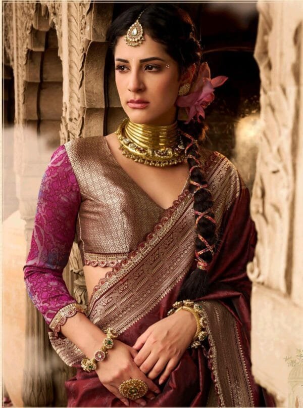 Elegant KIRA Kalaya Silk Saree in 3 Colors - Image 6