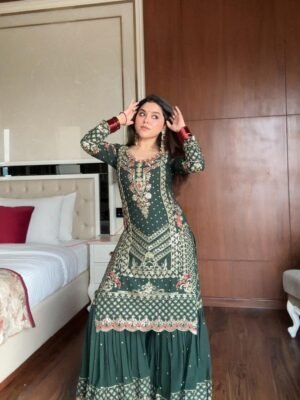 Georgette Sequence Embroidered Sarara Set | Ethnic Wear