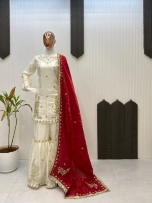 Designer Sharara Suit | Real Mirror & Sequence Embroidery Work