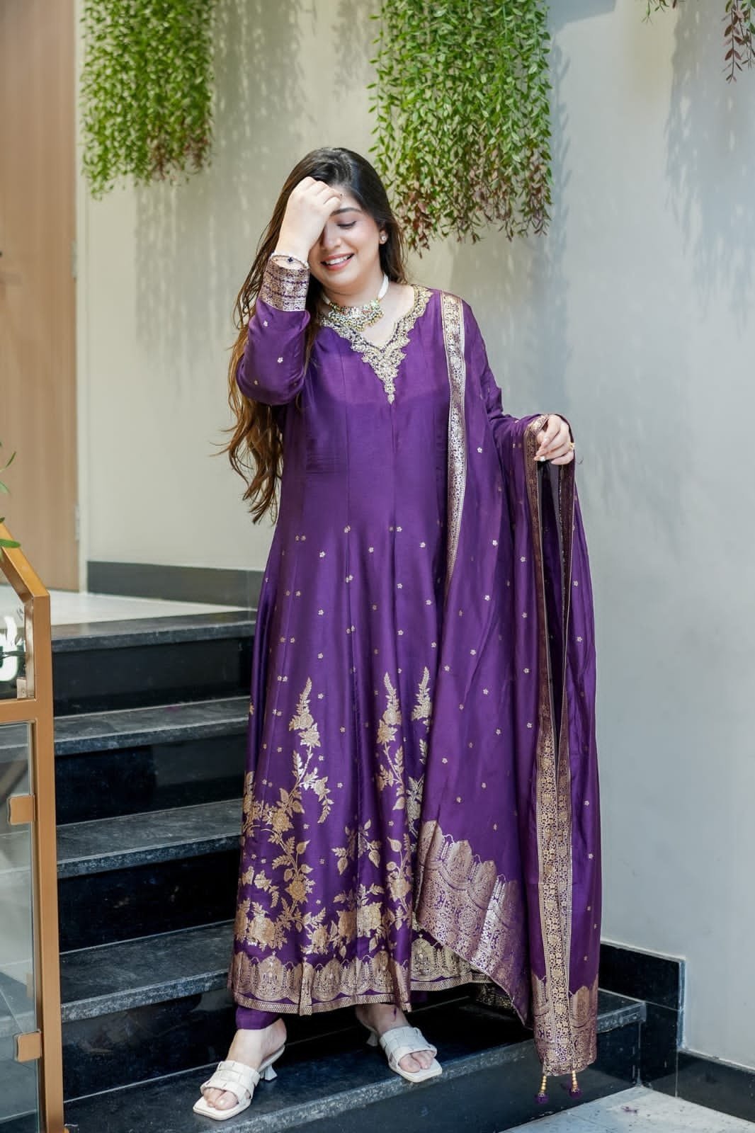 Chanderi Anarkali Suit | Designer Party Wear - Image 3