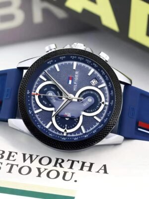 Blue Stainless Steel Silicone Strap Analog Watch