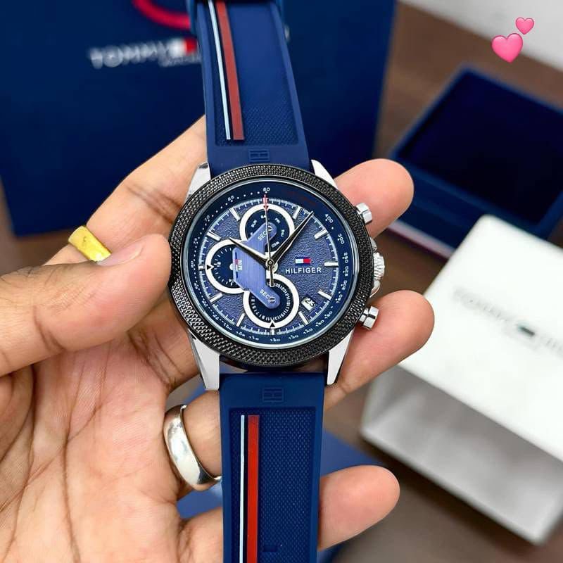 Blue Stainless Steel Silicone Strap Analog Watch