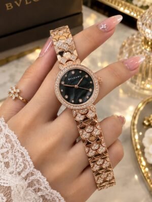 Rose Gold Crystal Studded Dial Bracelet Watch