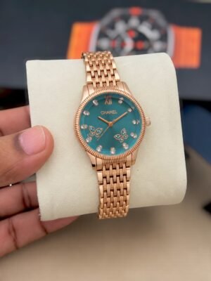 Rose Gold Metal Analog Ladies Watch with Butterfly Dial